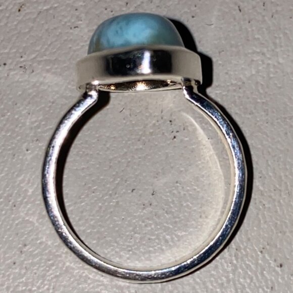 Ring Teardrop Larimar Cabochon 3.345 Carats Size 7.5 Sterling Silver Stamped 925 - Picture 5 of 11